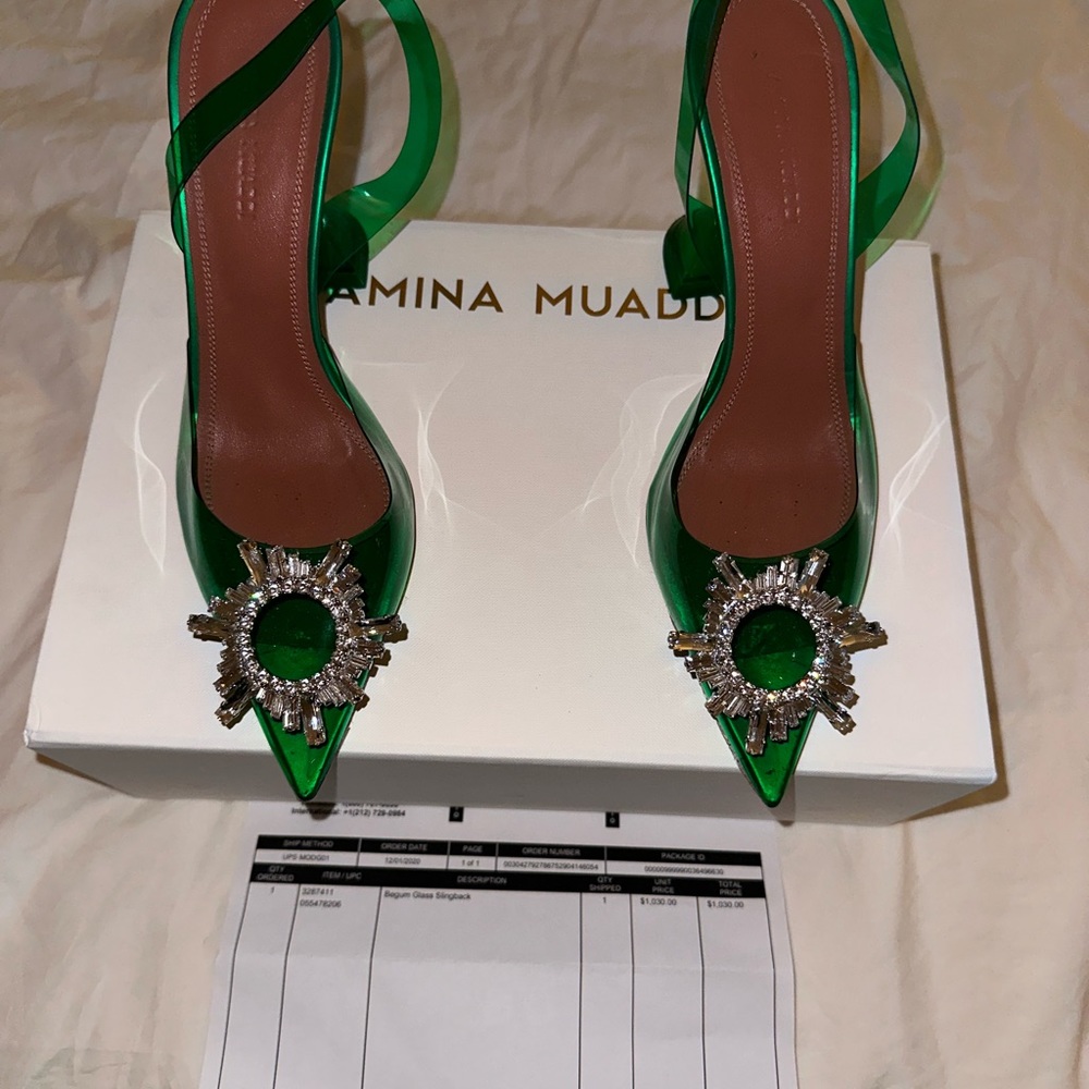amina muaddi green heels